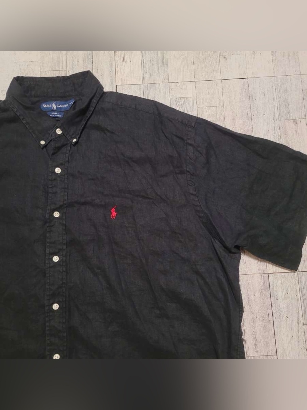 Men's Ralph Lauren Blake 100% Linen Black Button Down Shirt Size XXL